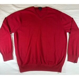 Jos A BANK Men's Signature XL V Neck Sweater 100% Pima Cotton Red Prep Academia